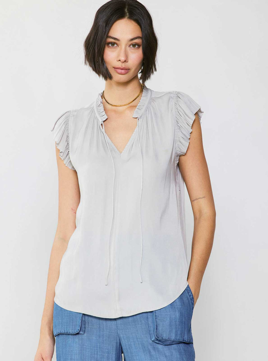 Margot Pleated Sleeve Blouse: Ecru / XS