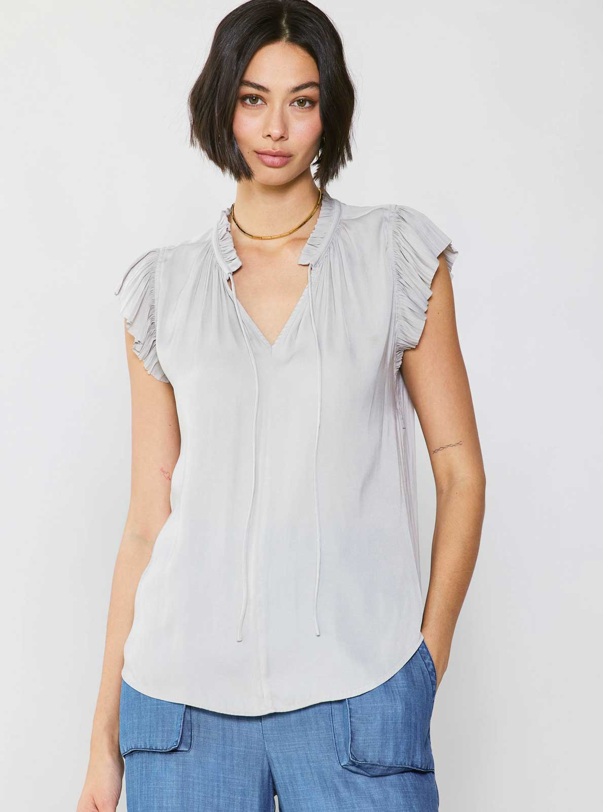 Margot Pleated Sleeve Blouse: Ecru / XS