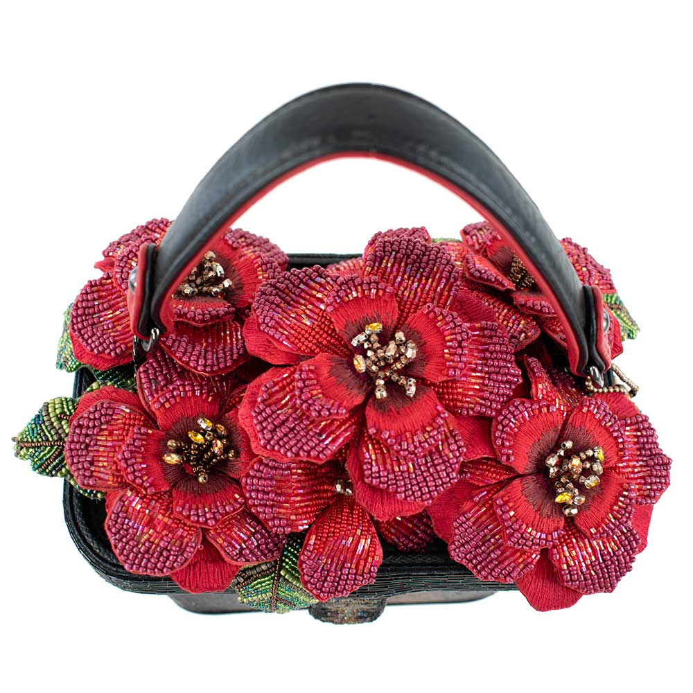 Floral Haven Beaded Red Flower Basket Handbag