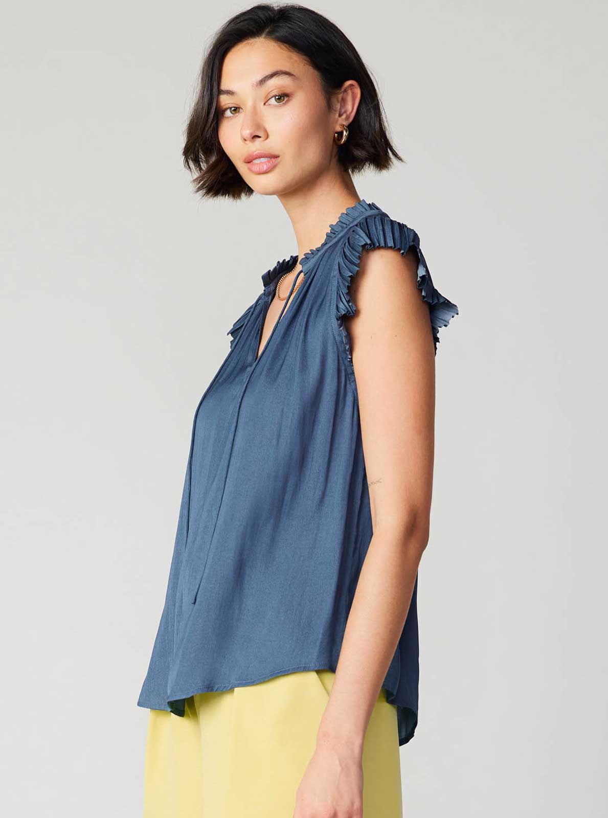 Margot Pleated Sleeve Blouse: Ecru / XS