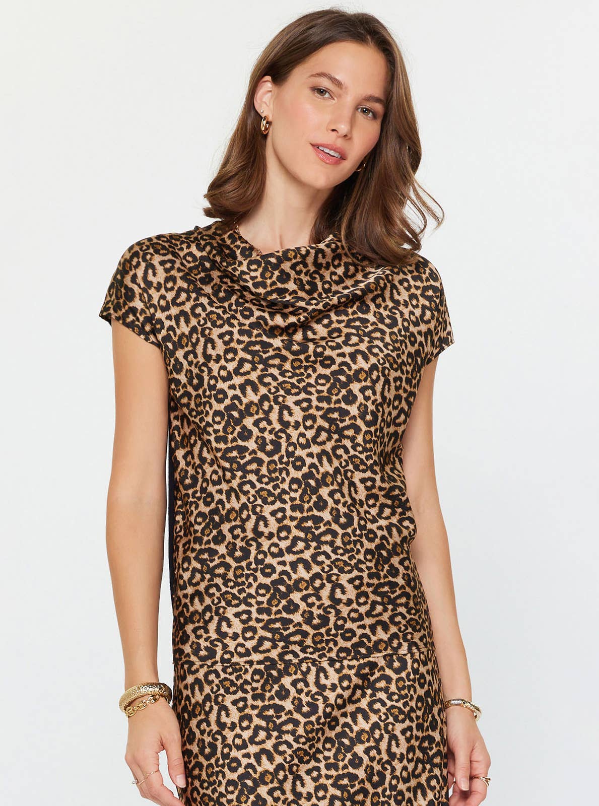 Leopard Print Cowl Neck Blouse: LEOPARD XS