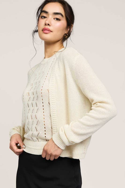 Micro Sequined Top and Cardigan Set: Natural / XS