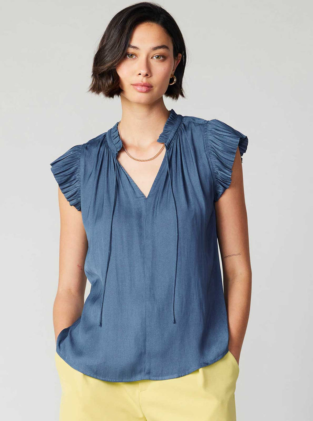 Margot Pleated Sleeve Blouse: Ecru / XS