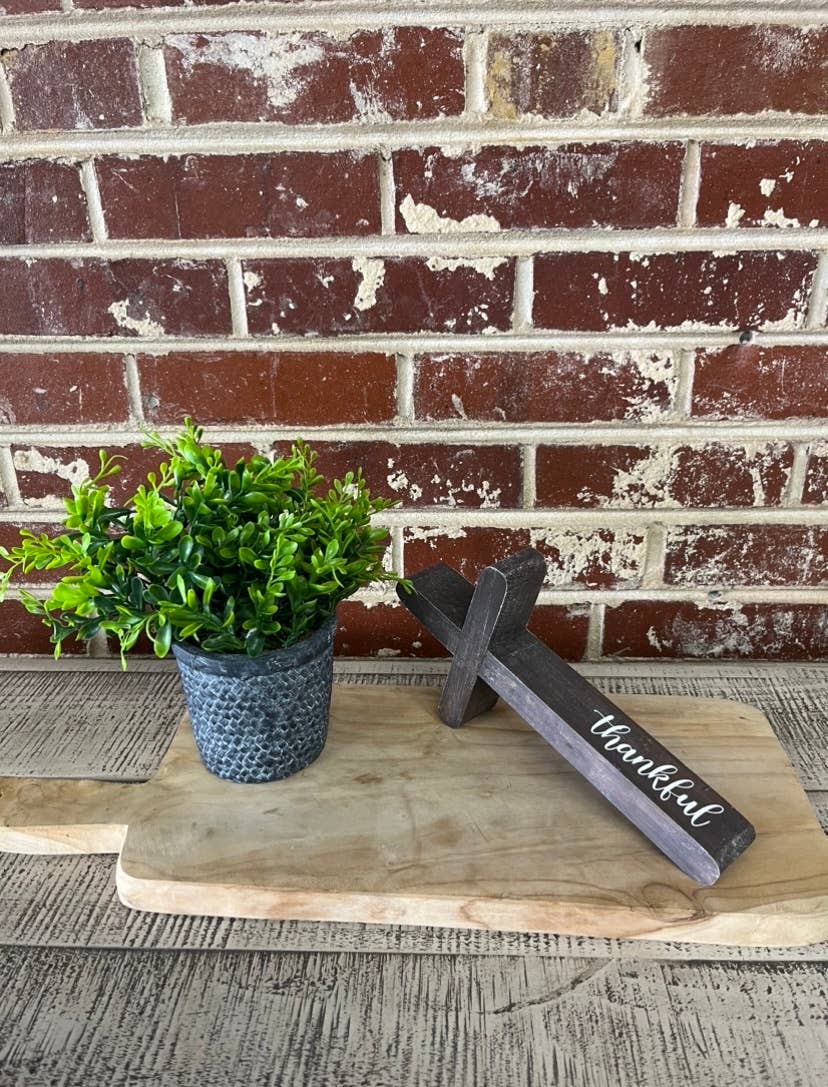 Thankful Cross- Brown Rustic