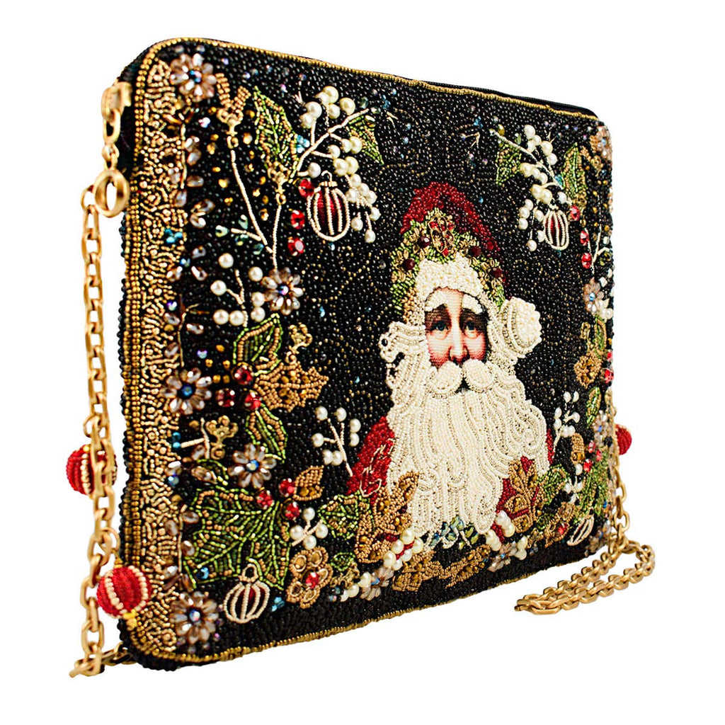 Holiday Magic Santa Beaded And Embroidered Crossbody Handbag
