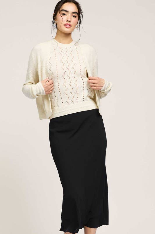 Micro Sequined Top and Cardigan Set: Natural / M