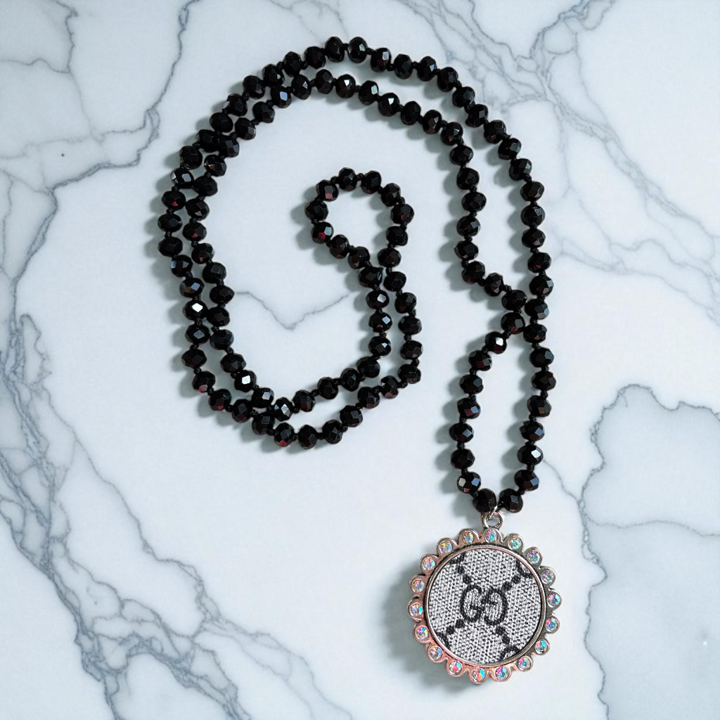 Glossy Black Beaded Necklace GG