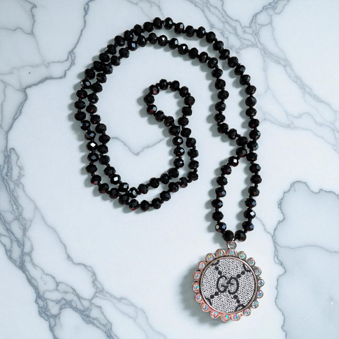 Glossy Black Beaded Necklace GG
