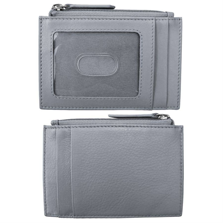 7416 Leather CC-ID Holder with Zip Pocket: Cool Grey