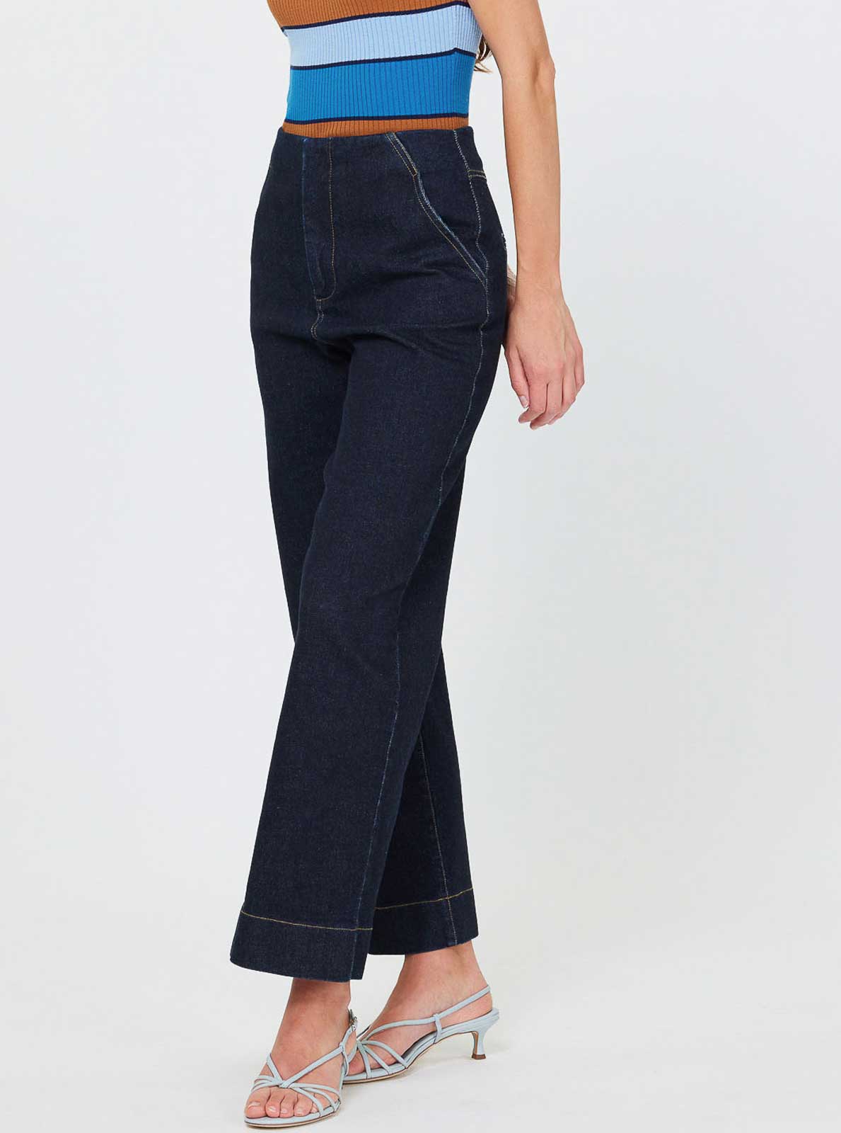 Denim Cropped Jeans: Deep Blue Denim / L