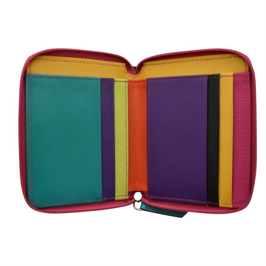 7858 Small Multi Color Zip Wallet: Denim Multi