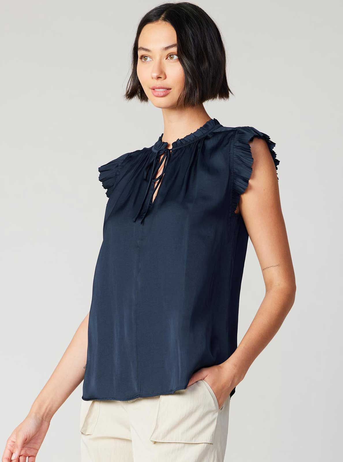Margot Pleated Sleeve Blouse: Ecru / XS