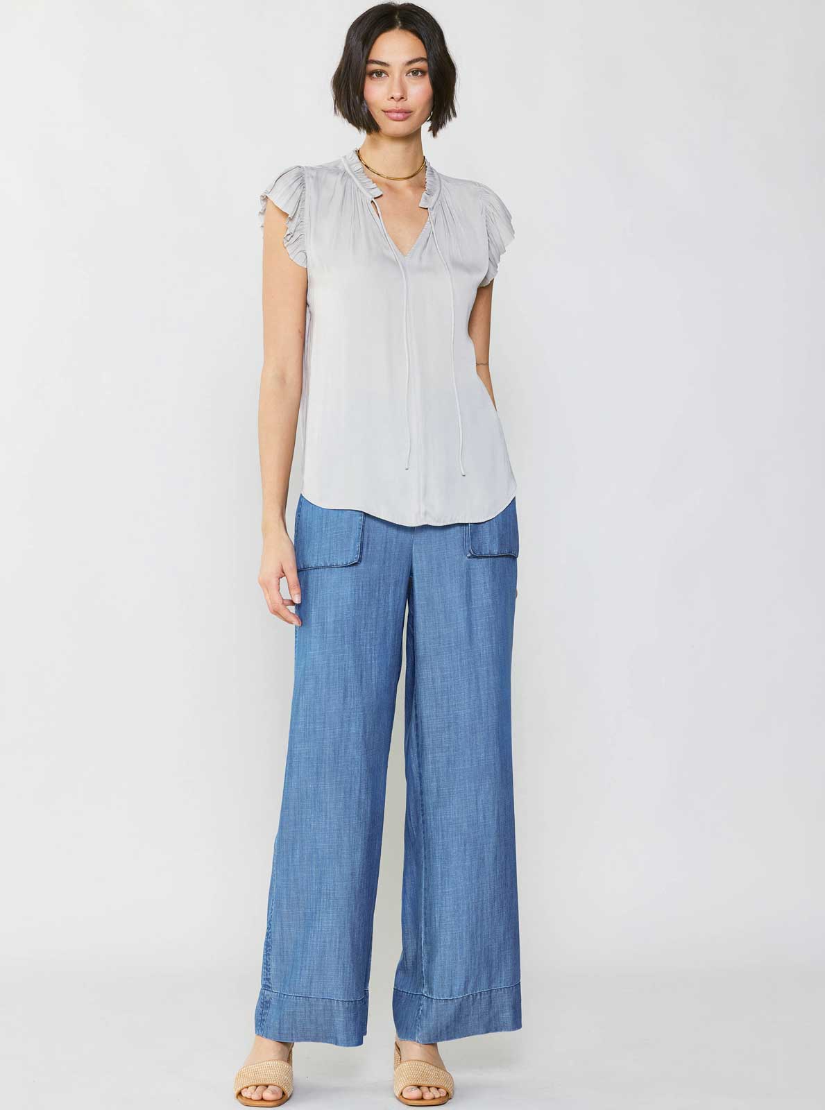 Margot Pleated Sleeve Blouse: Ecru / XS