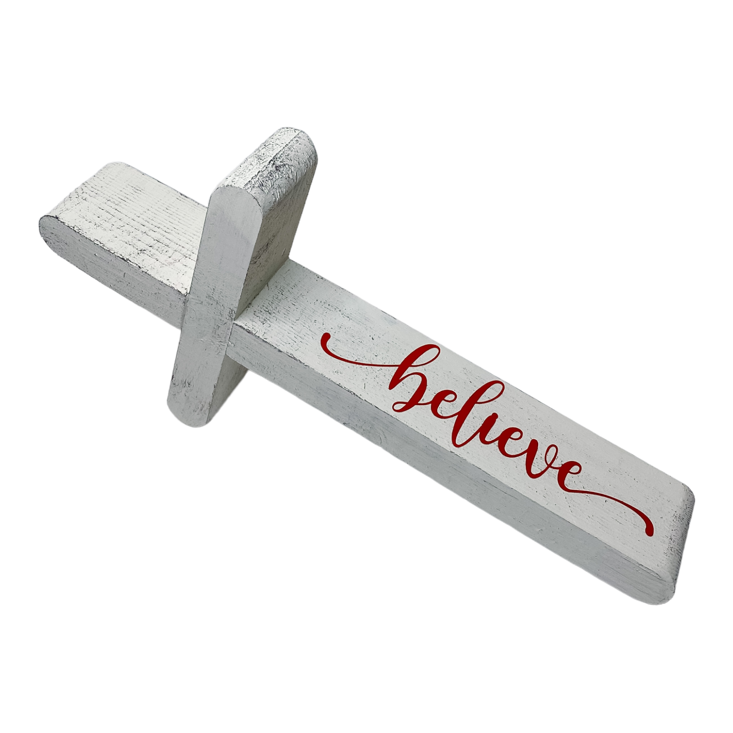 Believe Cross- Rustic with Red Lettering