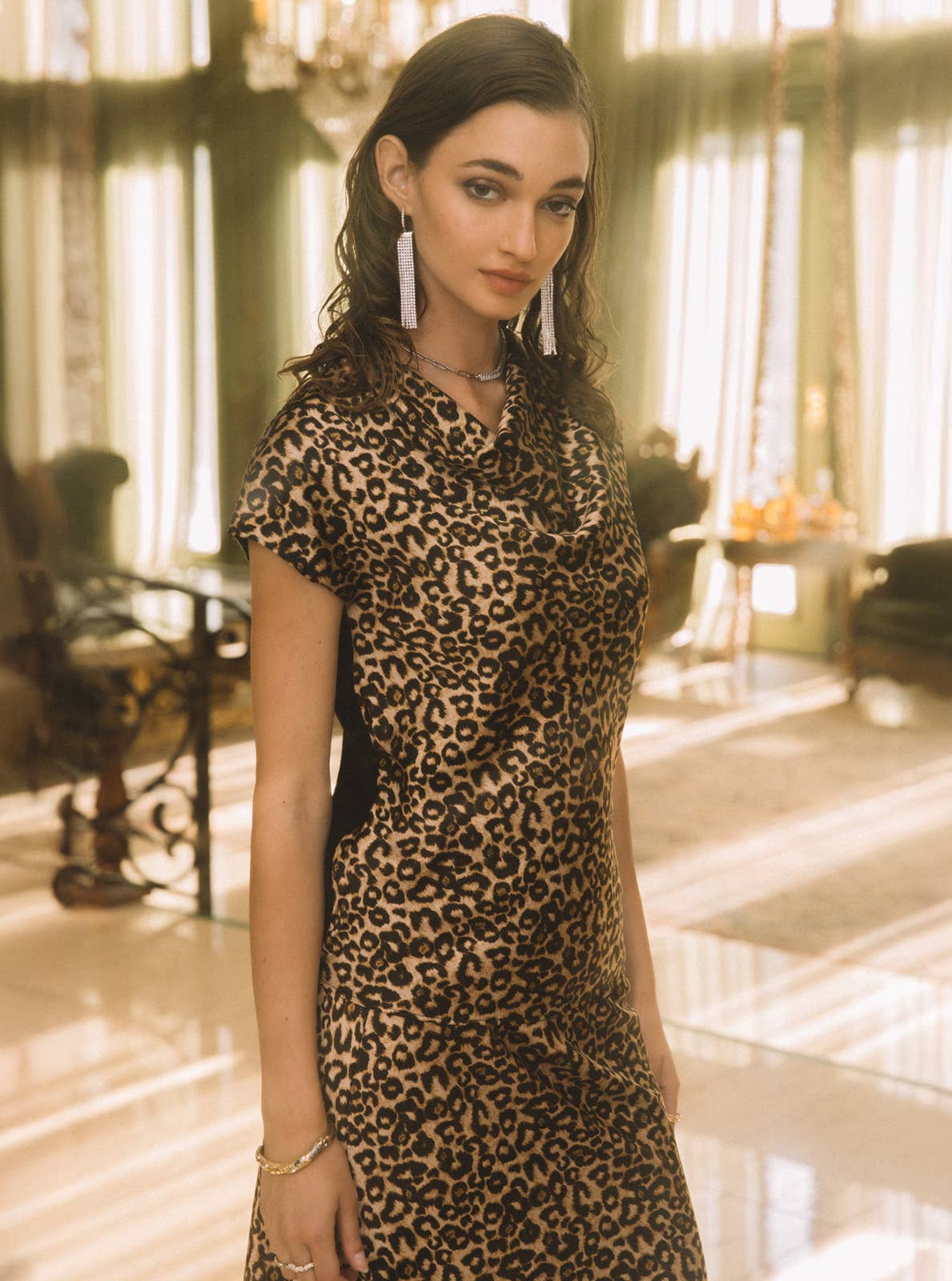 Leopard Print Cowl Neck Blouse: LEOPARD XS