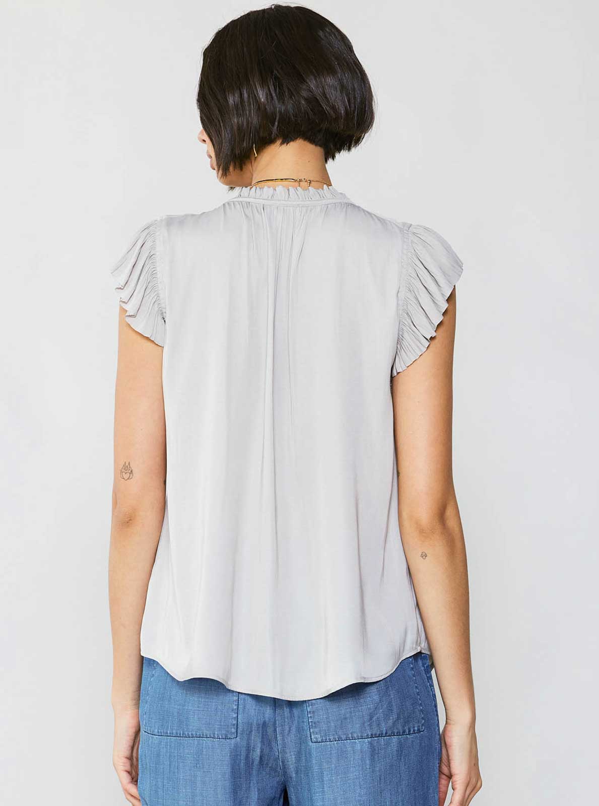 Margot Pleated Sleeve Blouse: Ecru / XS