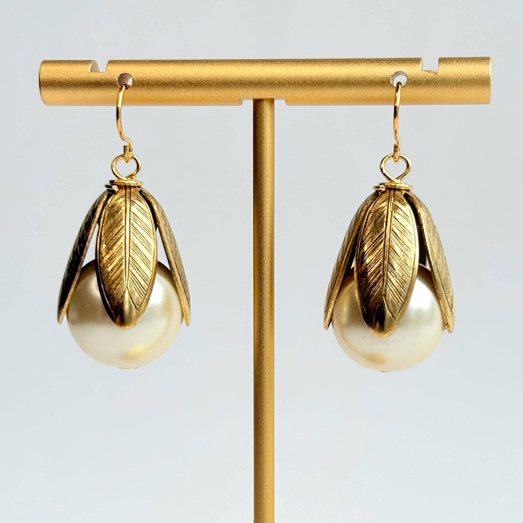 Cream Pearl Bead Cap Earrings