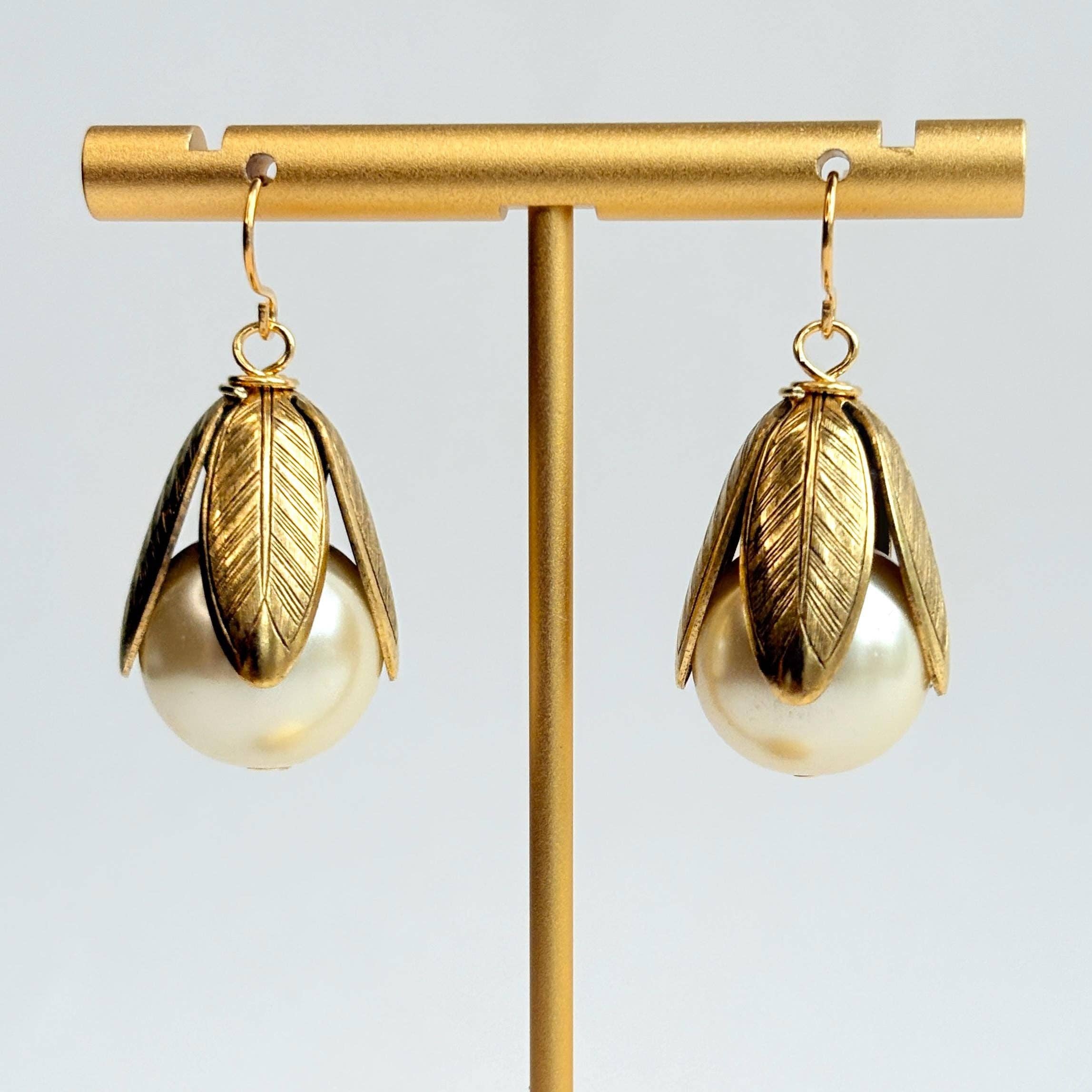 Cream Pearl Bead Cap Earrings