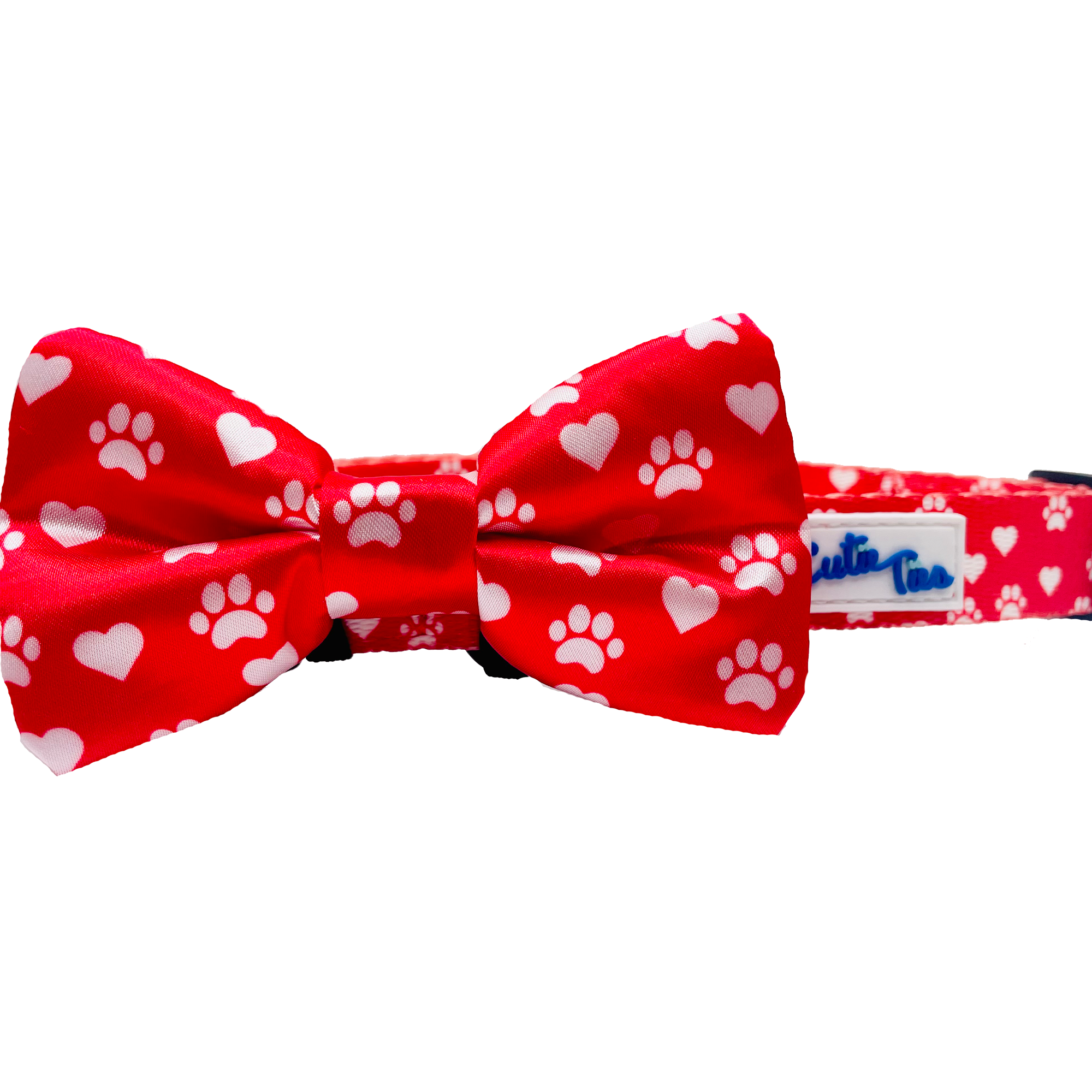 Paw Prints & Hearts Red Dog Bow Tie