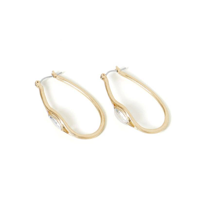 Gold Oval Hoop Earrings w/ Stone on Side