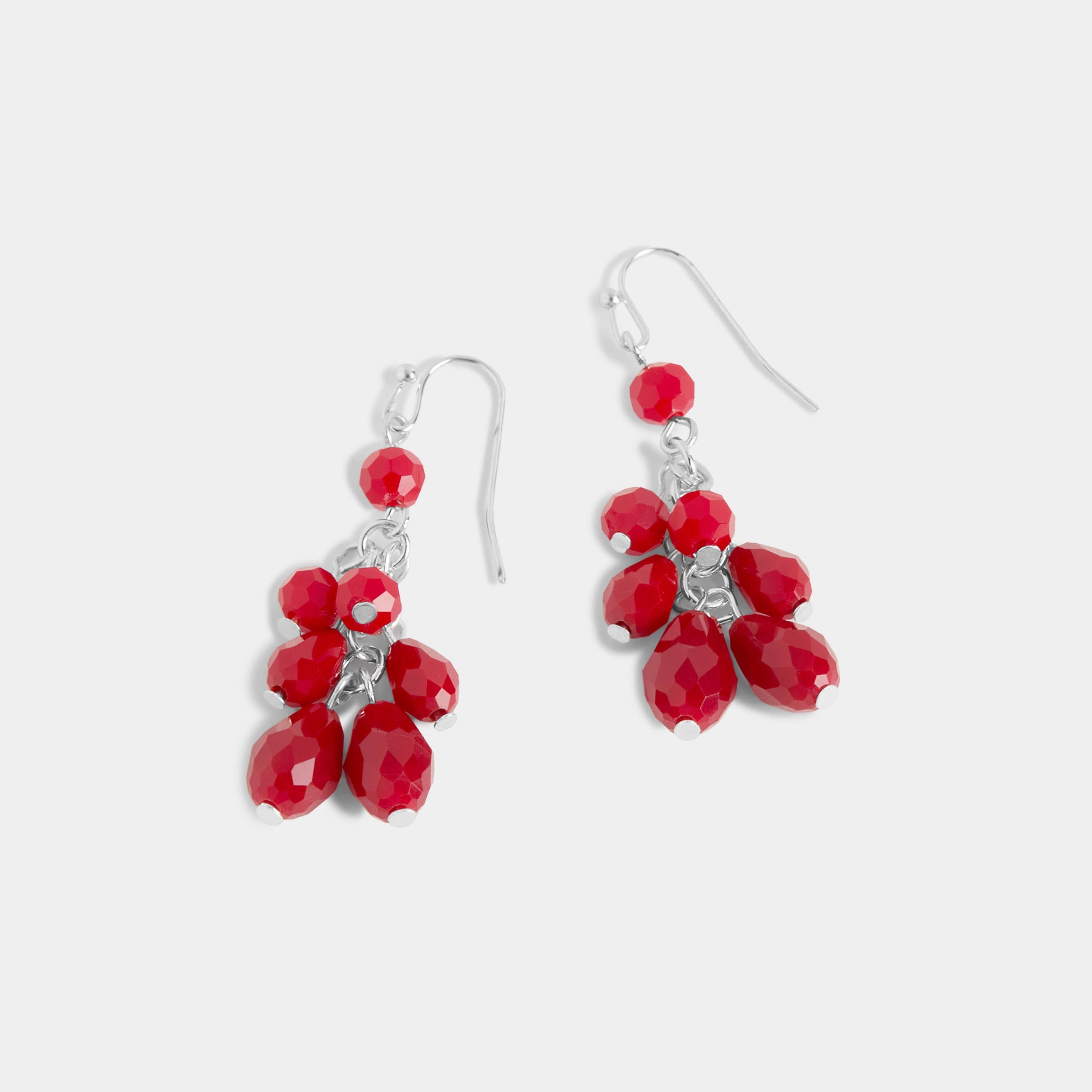 Shimmering Bead Dangle Earrings - Red: Red