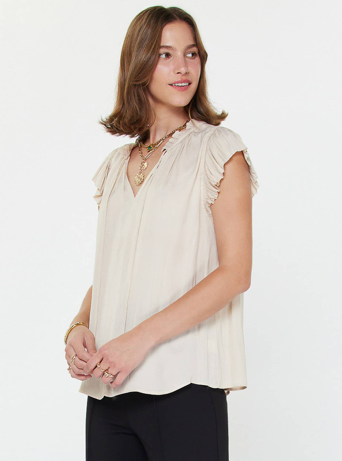 Margot Pleated Sleeve Blouse: Ecru / S