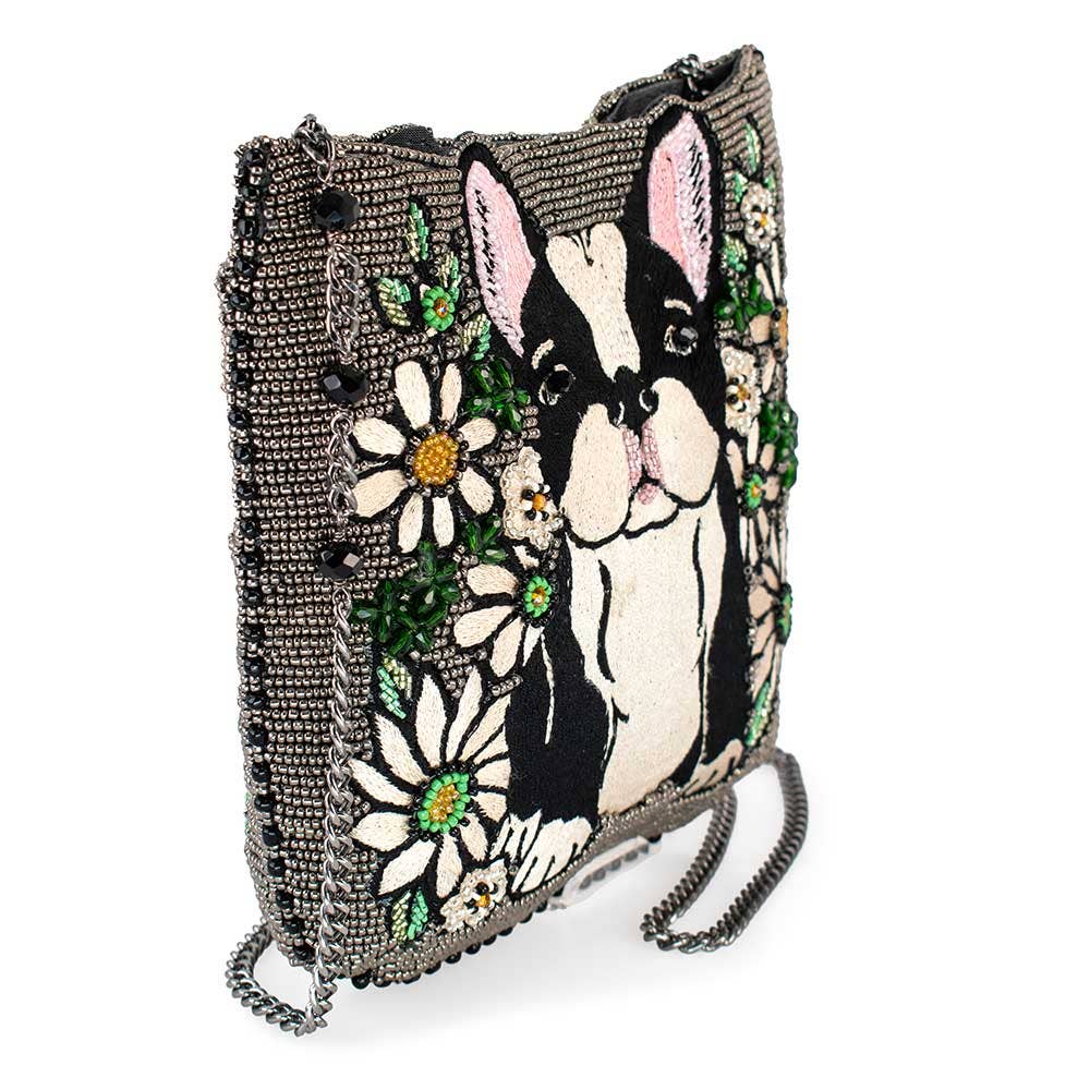Pardon My Frenchie Beaded Embroidered Dog Crossbody Handbag