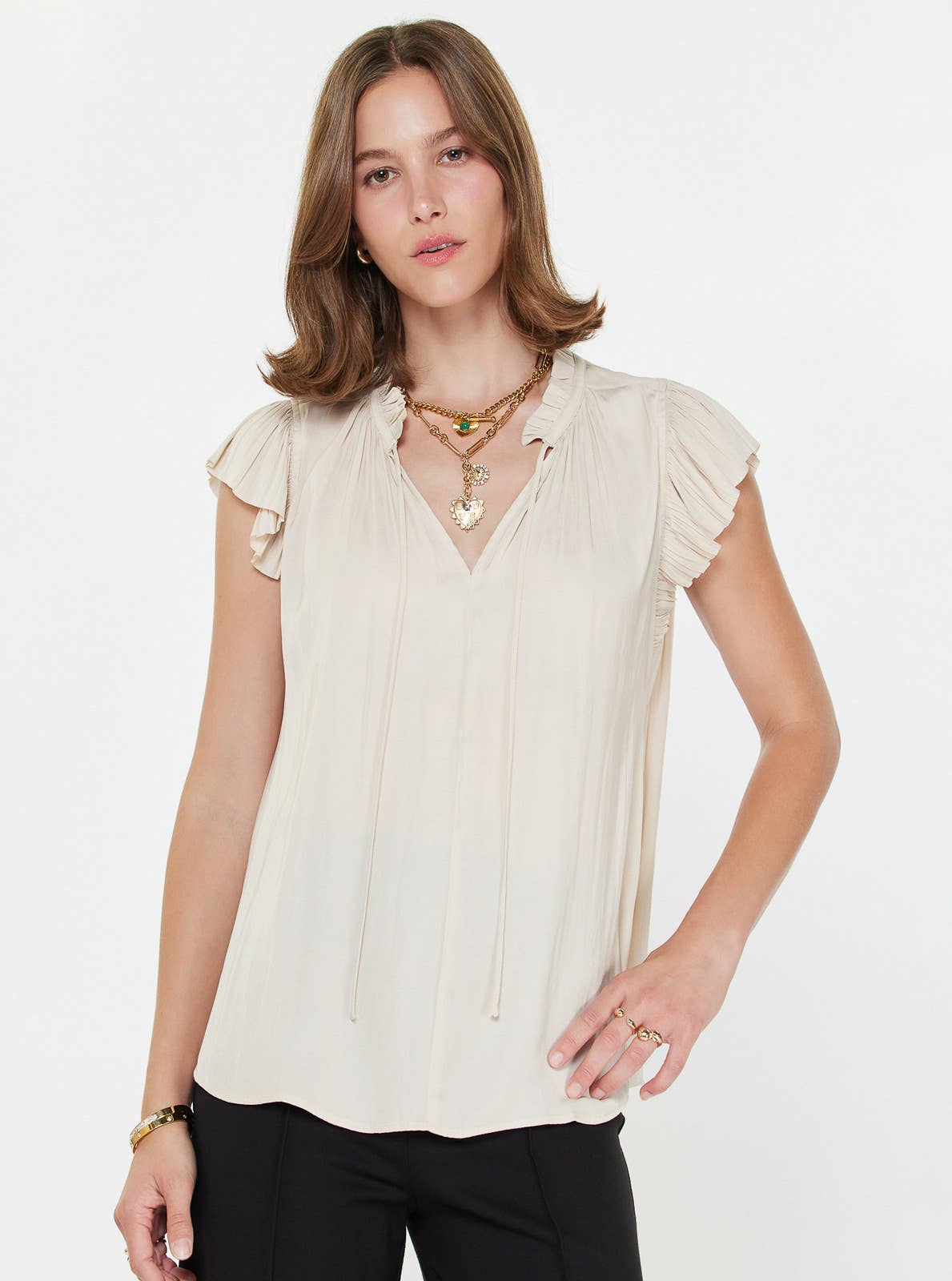 Margot Pleated Sleeve Blouse: Ecru / L