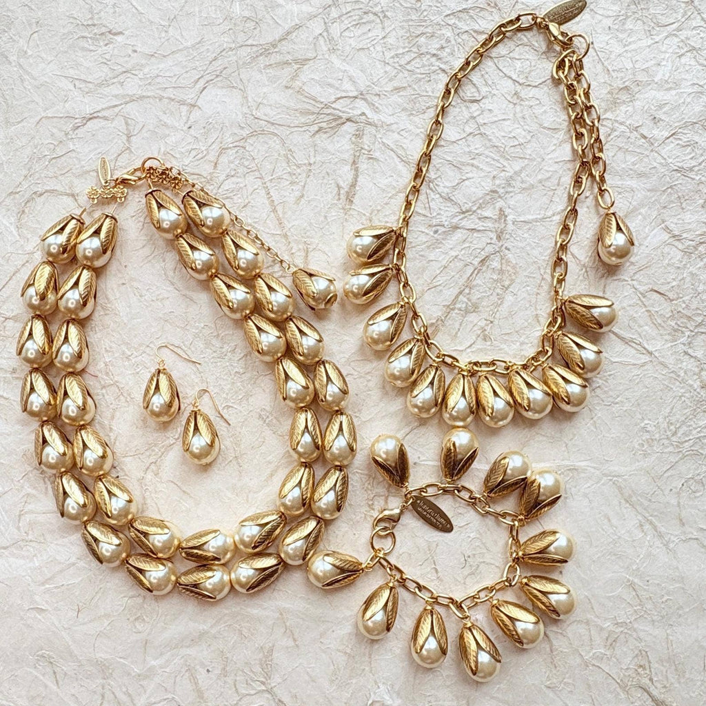 Cream Pearl Bead Cap Earrings