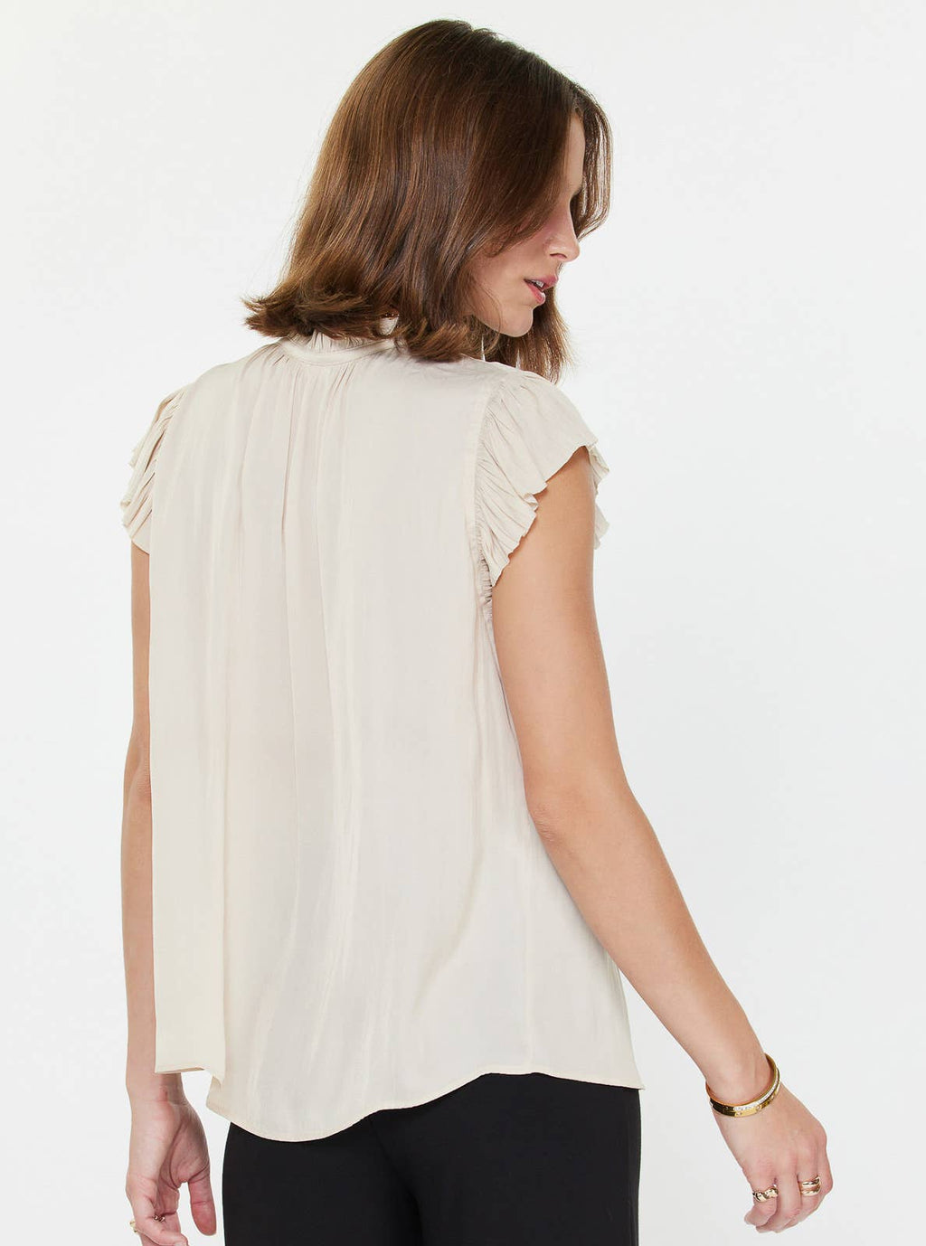 Margot Pleated Sleeve Blouse: Ecru / XS