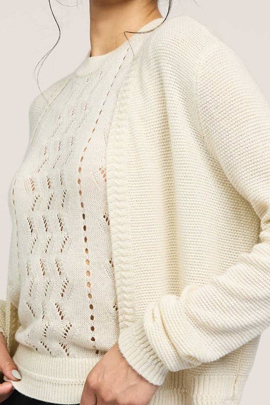 Micro Sequined Top and Cardigan Set: Natural / XS