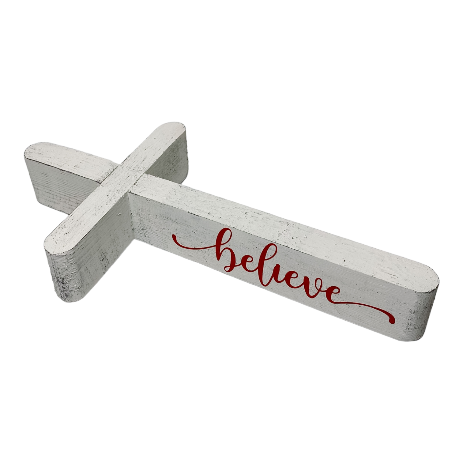 Believe Cross- Rustic with Red Lettering
