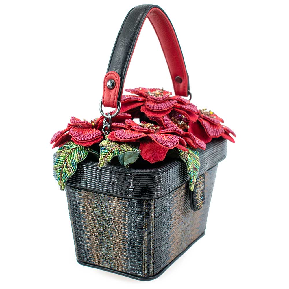 Floral Haven Beaded Red Flower Basket Handbag