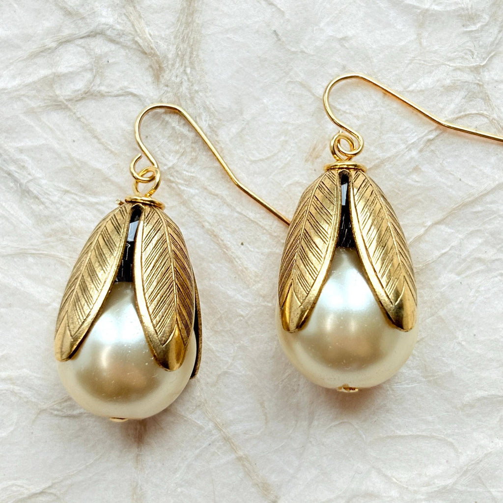 Cream Pearl Bead Cap Earrings