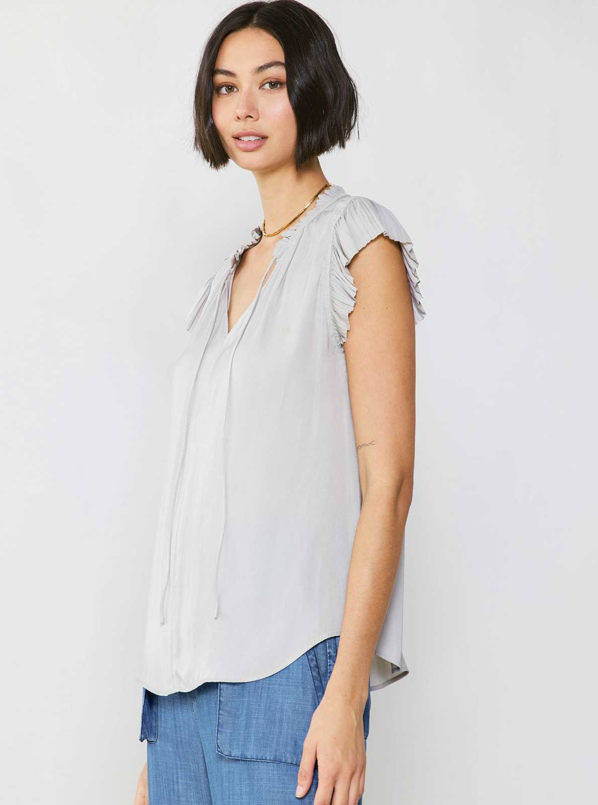 Margot Pleated Sleeve Blouse: Ecru / XS