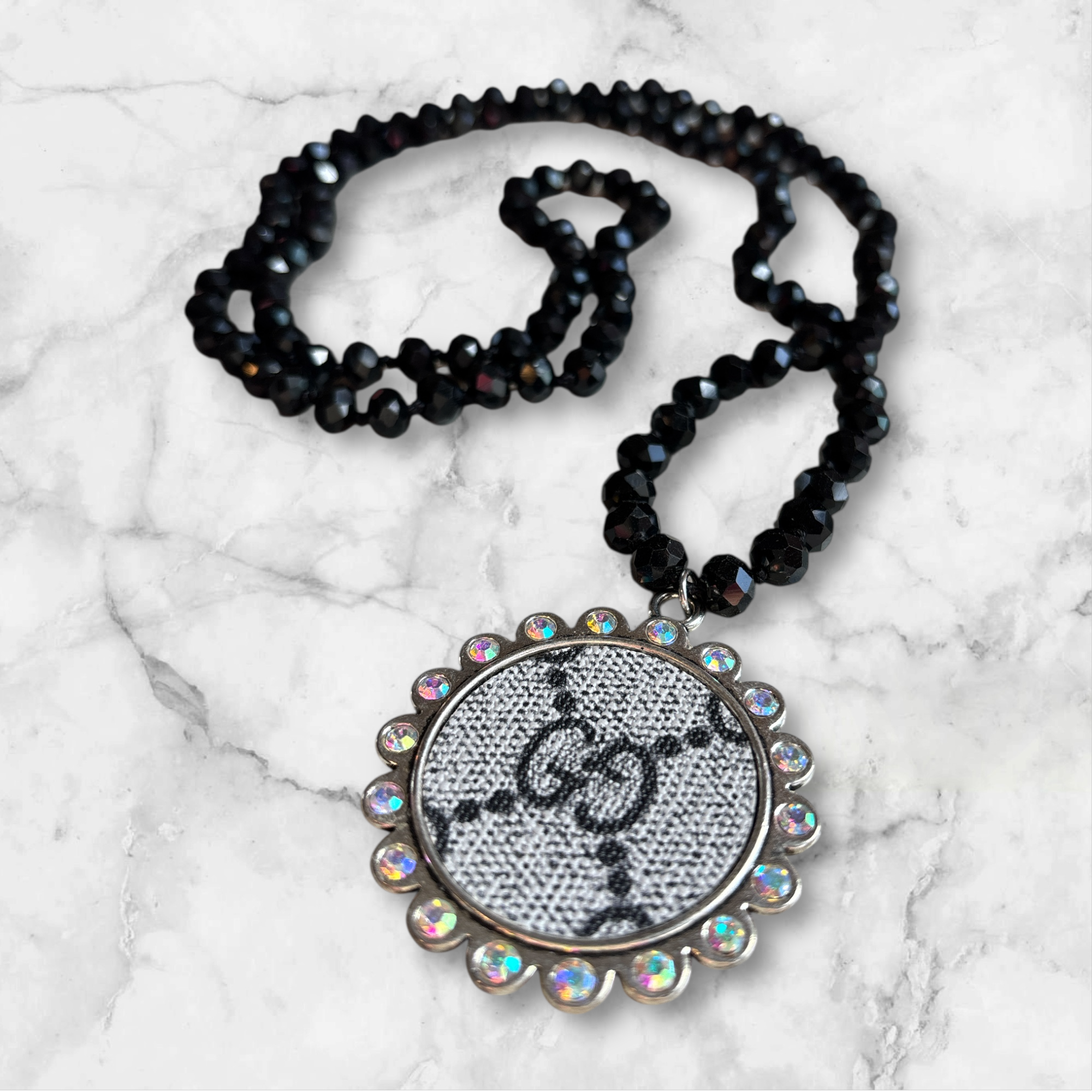 Glossy Black Beaded Necklace GG