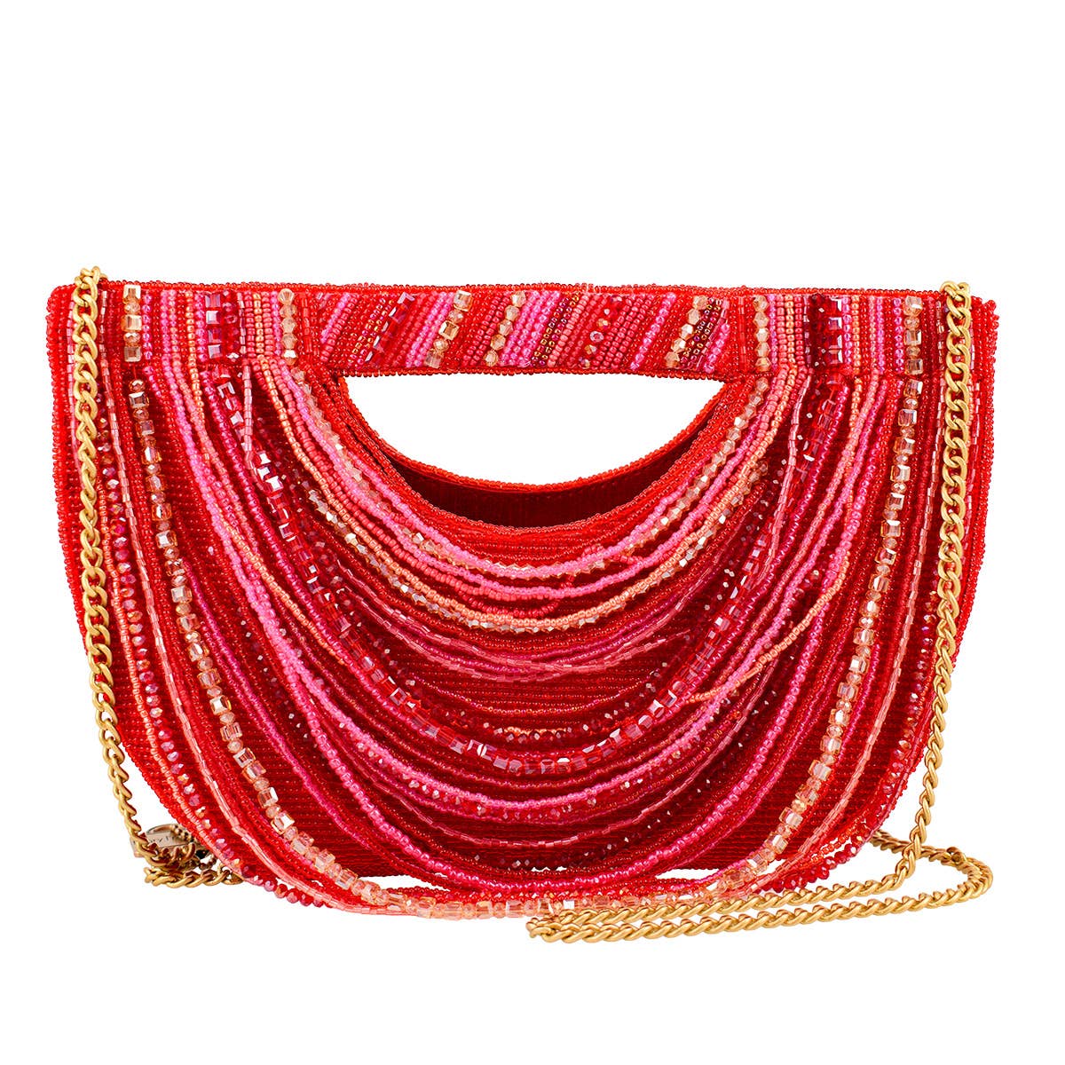 Ruby Chic Draped Beads with Straight Handle Handbag
