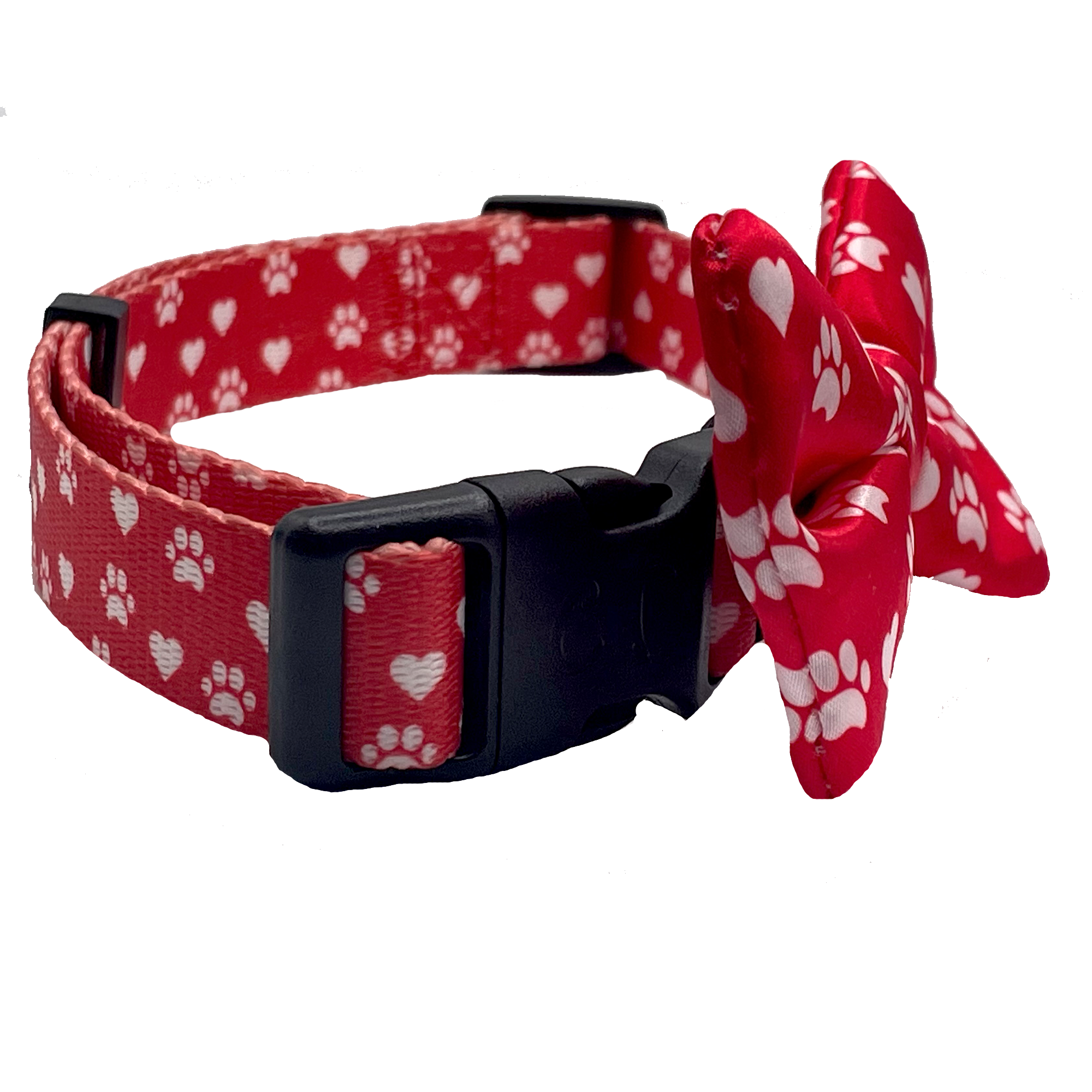 Paw Prints & Hearts Red Dog Bow Tie