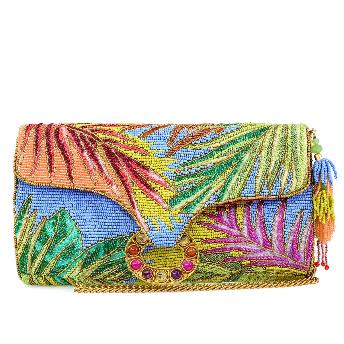 Tropics Palm Beaded Palm Fronds Crossbody/Clutch Handbag