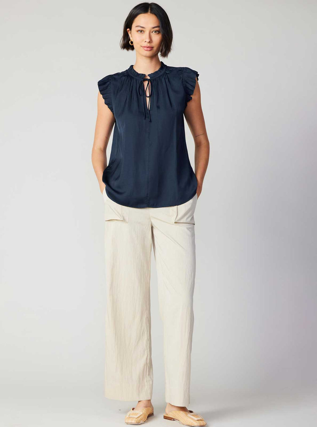 Margot Pleated Sleeve Blouse: Ecru / XS