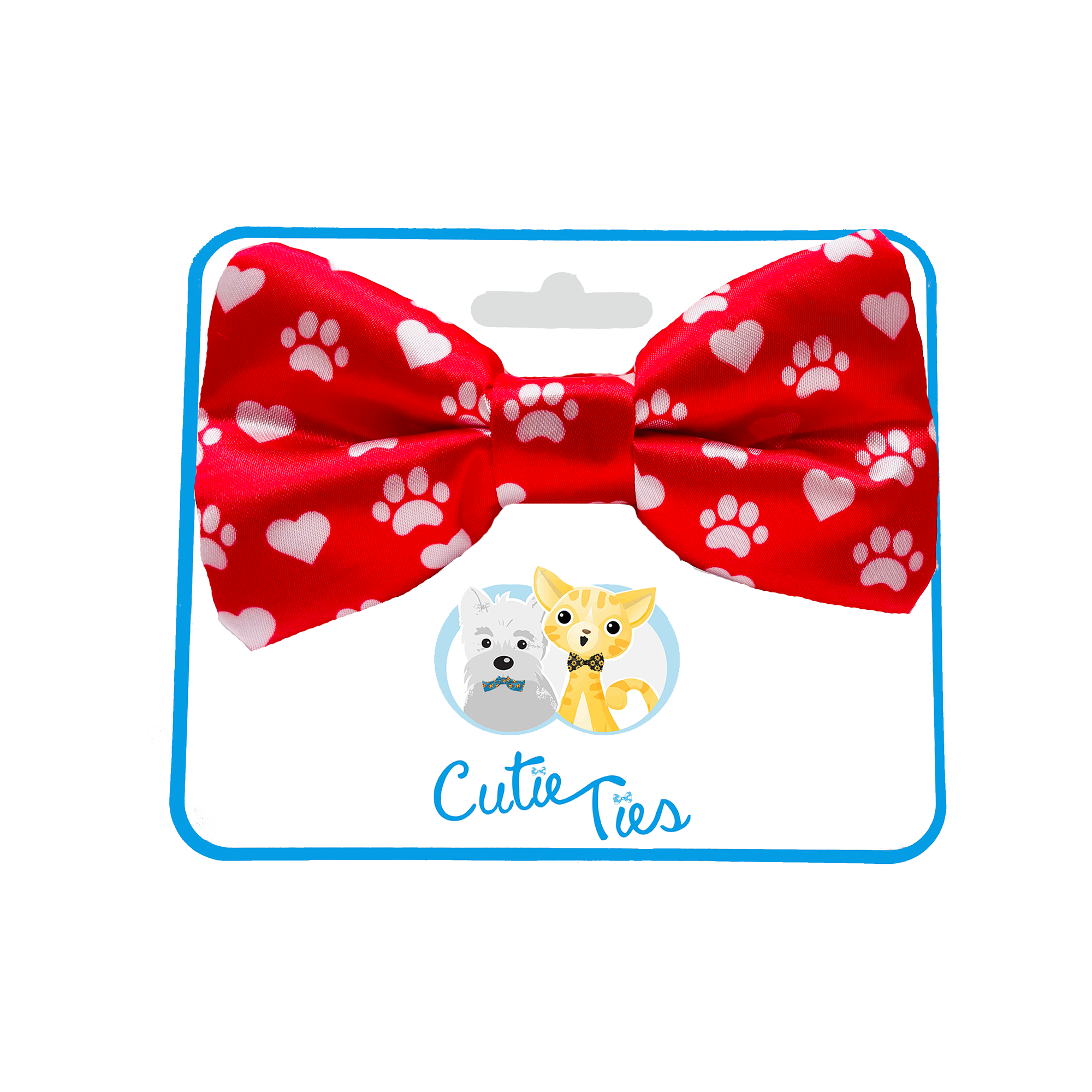 Paw Prints & Hearts Red Dog Bow Tie
