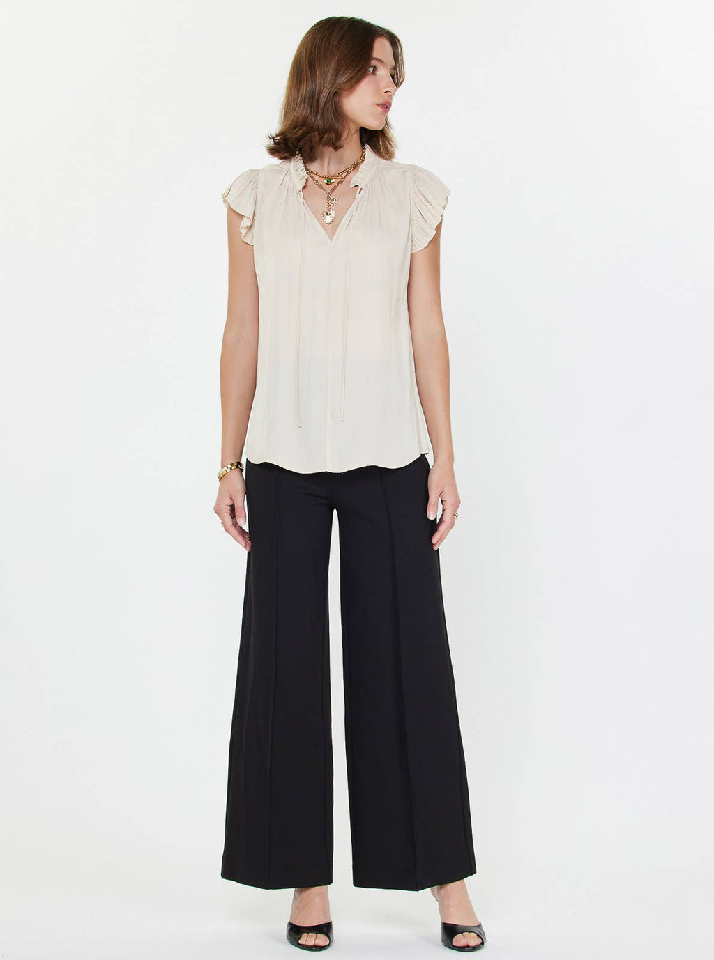 Margot Pleated Sleeve Blouse: Ecru / XS