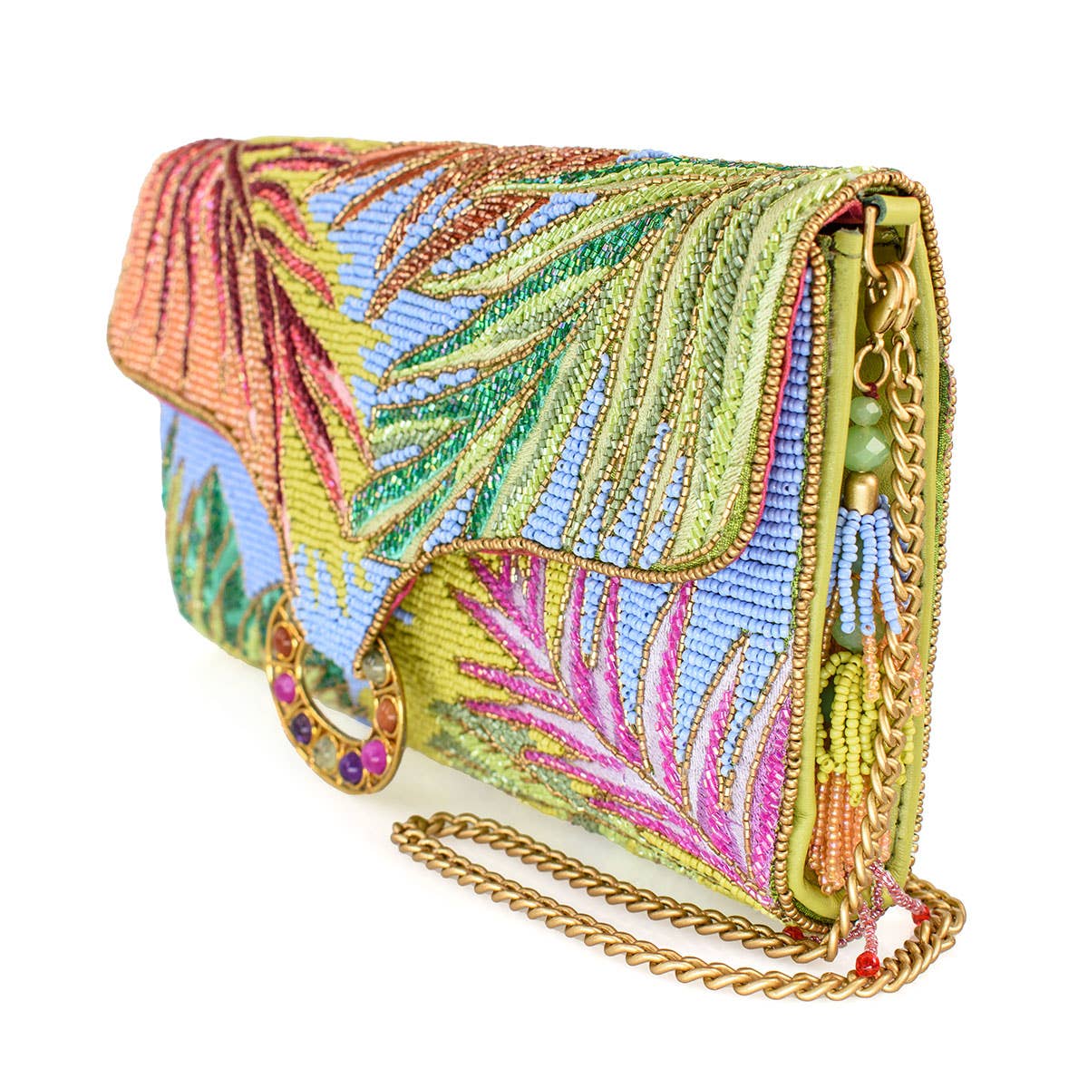Tropics Palm Beaded Palm Fronds Crossbody/Clutch Handbag