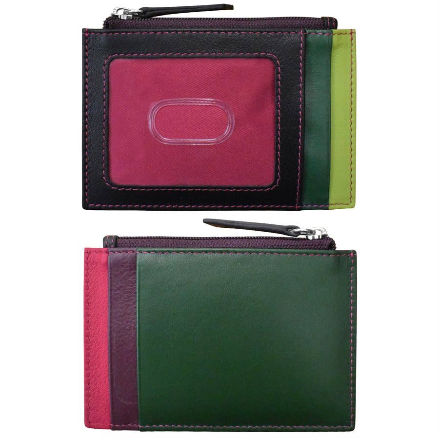 7416 Leather CC-ID Holder with Zip Pocket: Cool Grey