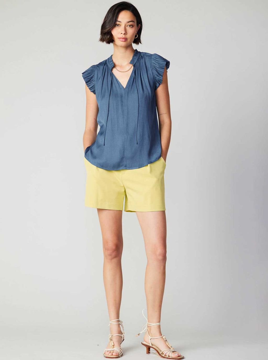 Margot Pleated Sleeve Blouse: Ecru / XS